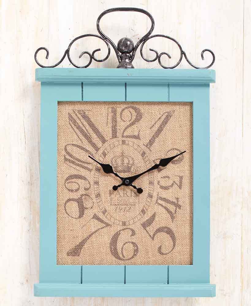 Coral Scrolled Metal Beadboard Wall Clocks Teal Burlap Vintage Wall Clock
