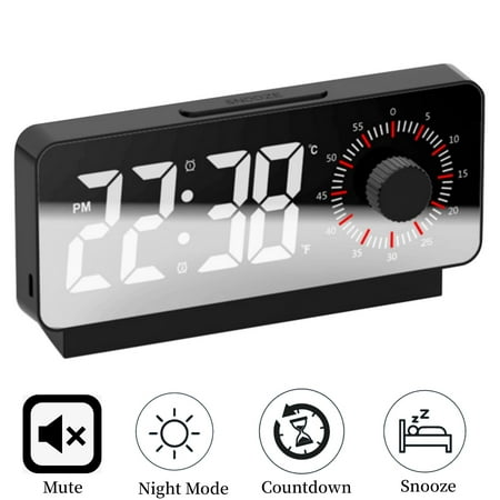 Countdown Digital Alarm Clock with Snooze Function, 7.4 Large Digital LED Mirror Clock Brightness Adjustable for Desk Bedroom Office School