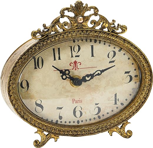 Creative Co-Op Distressed Pewter, Gold Finish Mantel Clock