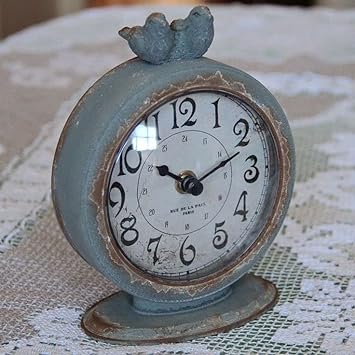 Creative Co-Op Grey Pewter Mantel Clock with Birds