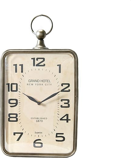 Creative Co-Op Metal Rectangle Hanging Clock with Handle Decoration on Top