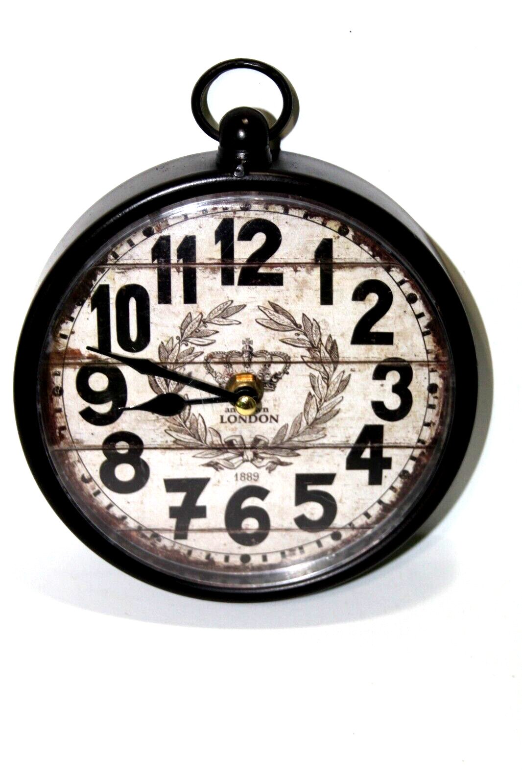 Crown London Vintage Black White Wall Clock Antique Round Metal 1889 Art 7.5x6.5