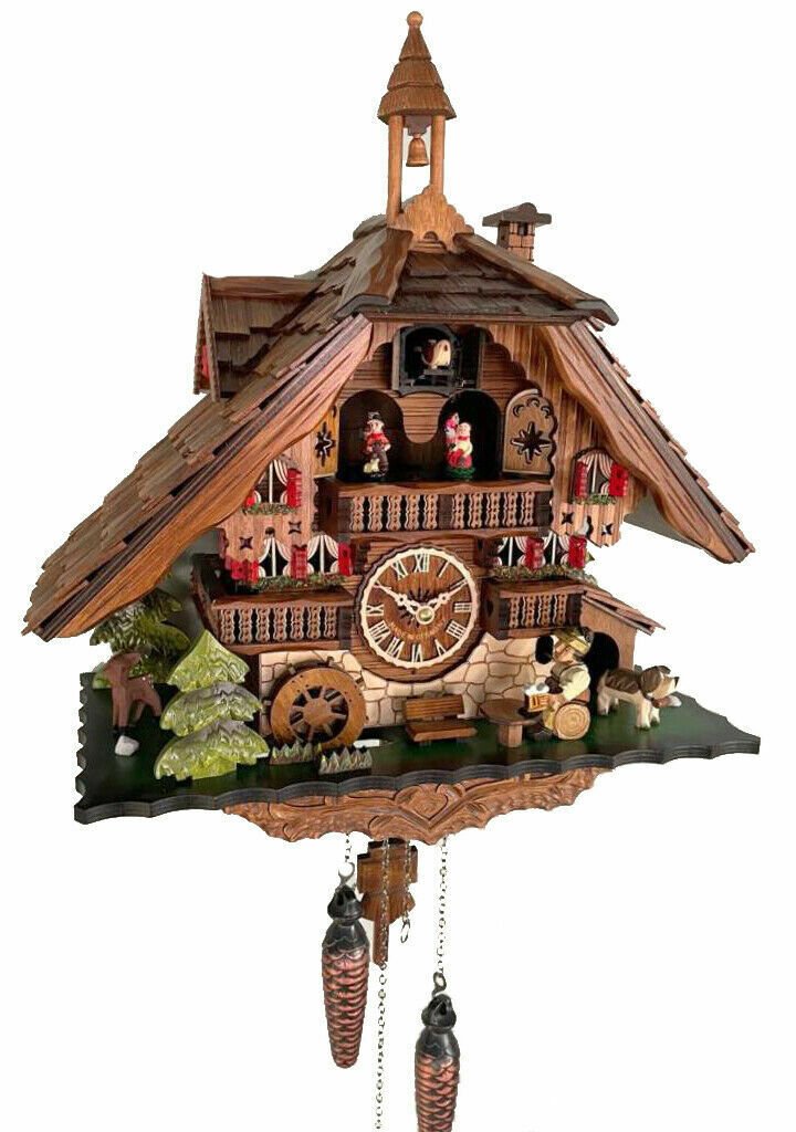 cuckoo clock black forest quartz german music quarz chalet beer drinker new