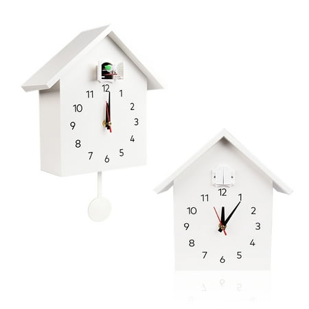 Cuckoo Clock Cuckoo Wall Clock, Natural Bird Voices Or Cuckoo Call, Design Clock Pendulum, with Timed Alarm Clock,Bird House, Wall Art Home Living Room Kitchen Office Decoration (All White)