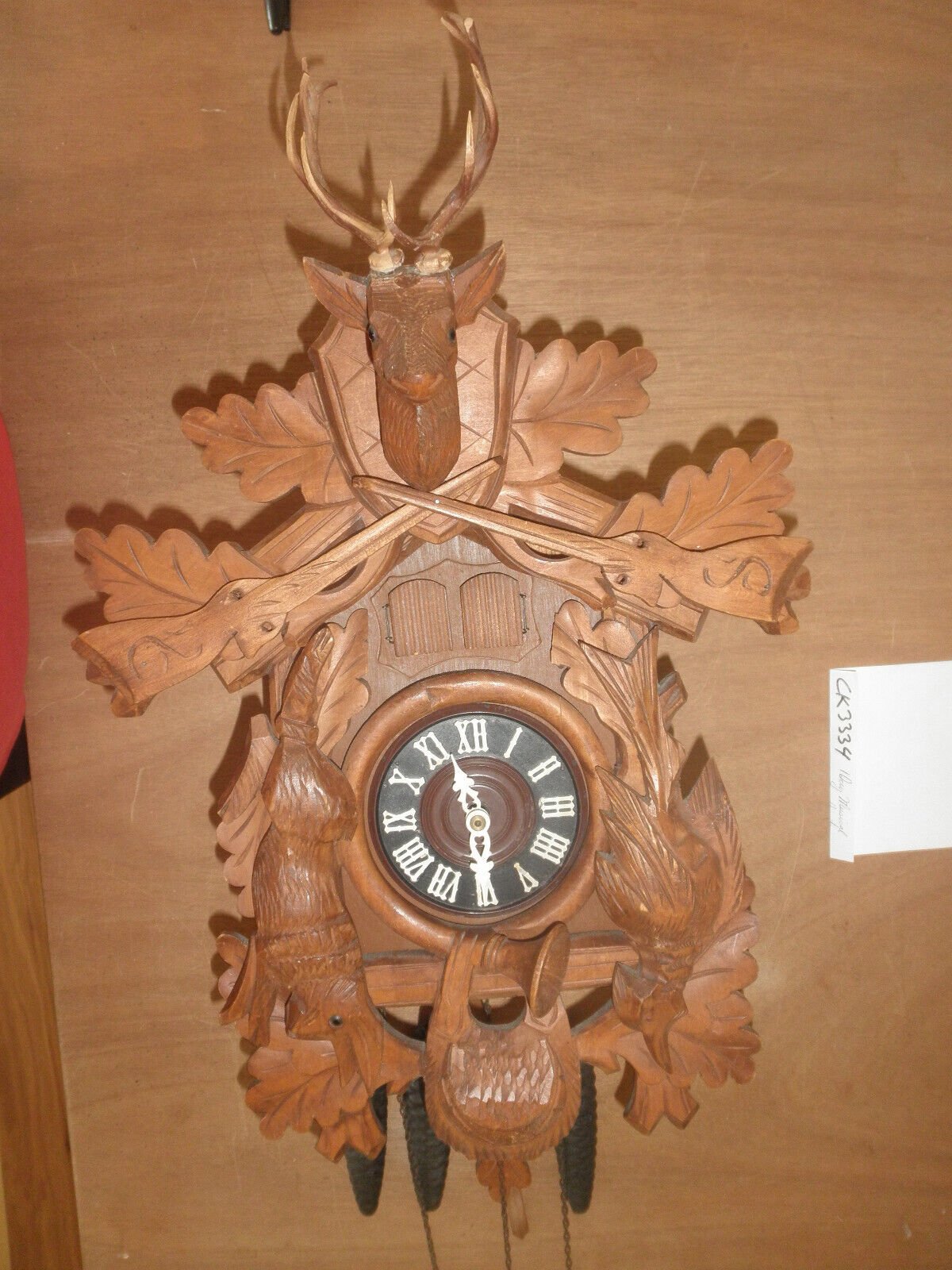 Cuckoo Clock German Black Forest SEE VIDEO working Hunter 1 Day CK3334