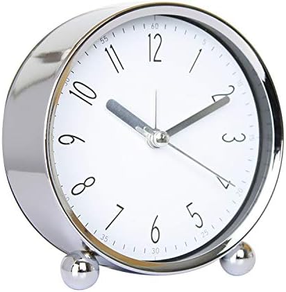 Cute 4 in Alarm Clock Small Table Clock Non-tick Round Silent Analog Alarm Clock Battery Powered Bedside Alarm Clock Travel Clock (White)