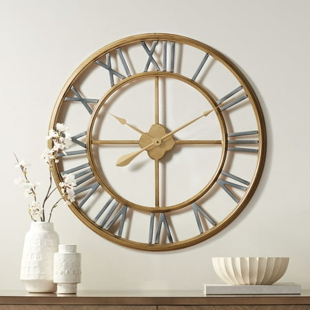 Dahlia Studios Metallic Gold 28 3/4 Round Hand-Made Iron Wall Clock