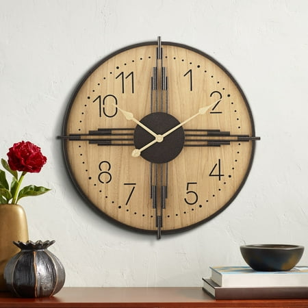 Dahlia Studios York 23.5 Round Matte Wood Antique Bronze Battery Powered Wall Clock