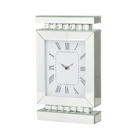 DecMode 14 Silver Glass Mirrored Clock with Crystal Embellishments