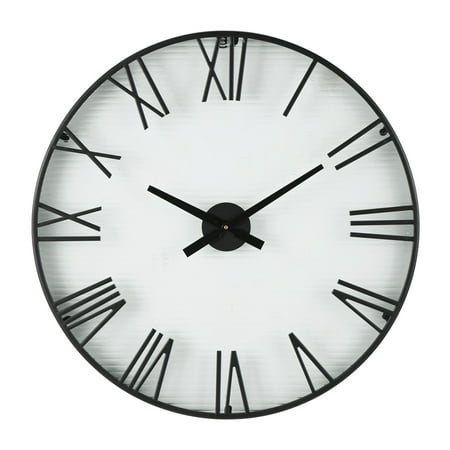 DecMode 28 Black Metal Wall Clock with Clear Glass Clock Face