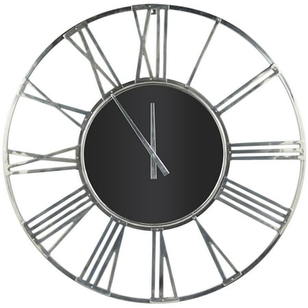 DecMode 50 Silver Aluminum Geometric Open Frame Wall Clock with Black Glass Center