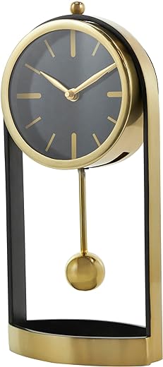 Deco 79 Aluminum Tall Clock with Swinging Ball Pendulum, 6" x 3" x 13", Gold