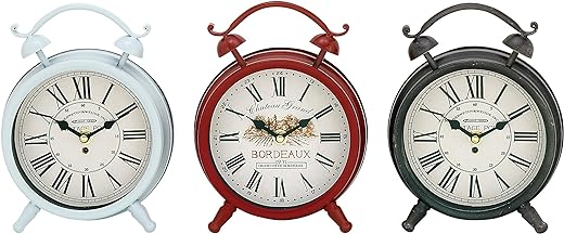 Deco 79 Antique Colonial Striking Metal Table Clock 3 Assorted, 3 ASST 6" W, 8" H, Multi, 3 Piece