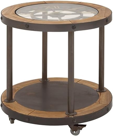 Deco 79 Antique Colonial Vintage Metal Wood Clock, Side Table 24" x 24" x 25", Brown