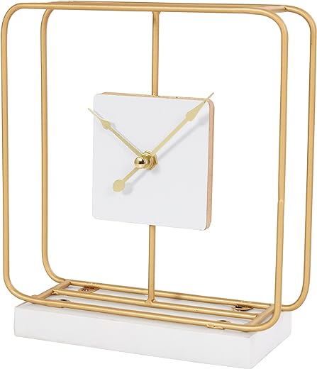 Deco 79 Metal Geometric Open Frame Clock with White Clockface and Base, 7 x 3 x 8, Gold