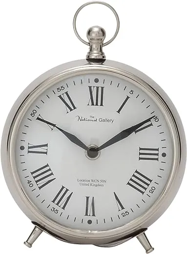 Deco 79 Stainless Steel Clock with Ring Top, 6 x 3 x 7, Silver