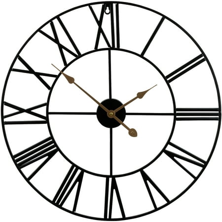 Decorative Black Large 24 Metal Wall Clock for Living Room - Modern Farmhouse Wall Décor