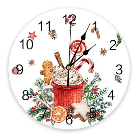 Decor Home Room Living Watch Wall Round Kitchen Modern Large Clock Wall Bedroom Poinsettia Cappuccino Man Gingerbread Christmas