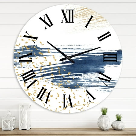 DESIGN ART Designart 'Dark Blue and Gold Abstract I' Modern wall clock 36 In. Wide x 36 In. High