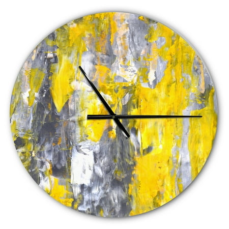 Designart 'Grey and Yellow Abstract Pattern' Metal Wall Clock