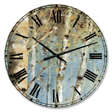 Designart Oversized Blue Analog Round Farmhouse Modern Wall Clocks, CLM30902-C23