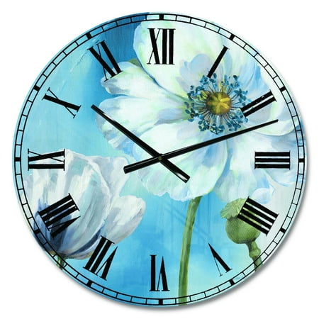 Designart Oversized Blue Analog Round Farmhouse Wall Clocks, CLM31119-C23