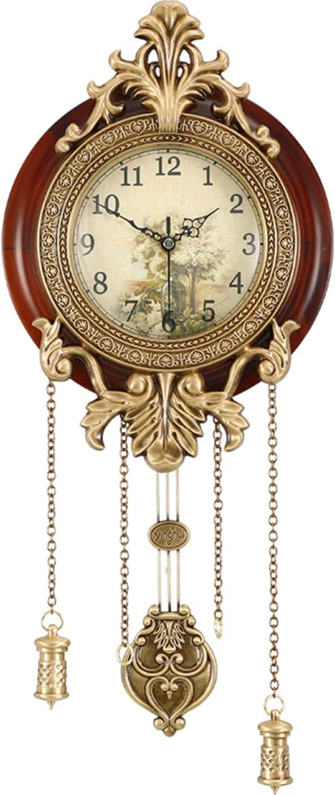 Dia 9-Inch Retro Style Vintage Wood Indoor Wall Clock with Swinging Pendulum
