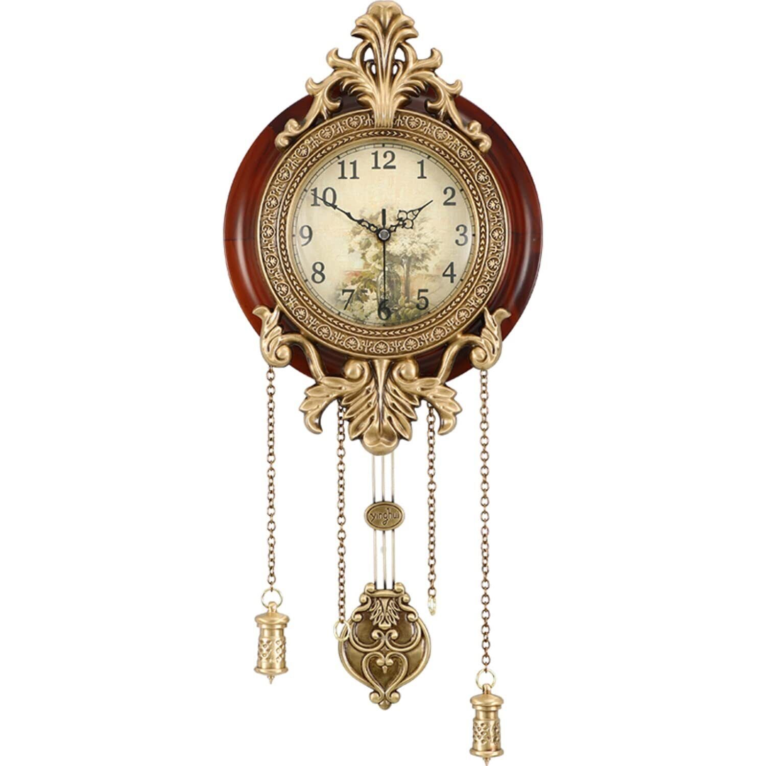 Dia 9-inch Retro Style Vintage Wood Indoor Wall Clock with Swinging Pendulum ...
