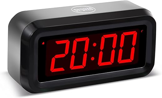 Digital Alarm Clock Battery Operated with LED Display for Bedrooms, Long Battery Life for 12 Months, 3 Brightness Adjustable, 12/24 Hour, Snooze, Black Case with Red Digits