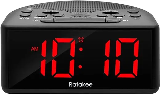 Digital Alarm Clock Radio, AM/FM Radio with Preset and Sleep Timer- 1.4” LED Digits with Dimmer, Battery/Outlet Powered for Bedroom