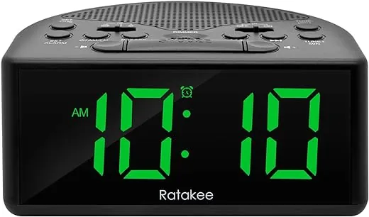 Digital Alarm Clock Radio for Bedroom with AM/FM Radio, Earphone Port, Easy to Read 1.4” LED Digits, Preset, Sleep Timer, Dimmer, Snooze and Battery Backup, Plug-in/Battery Powered