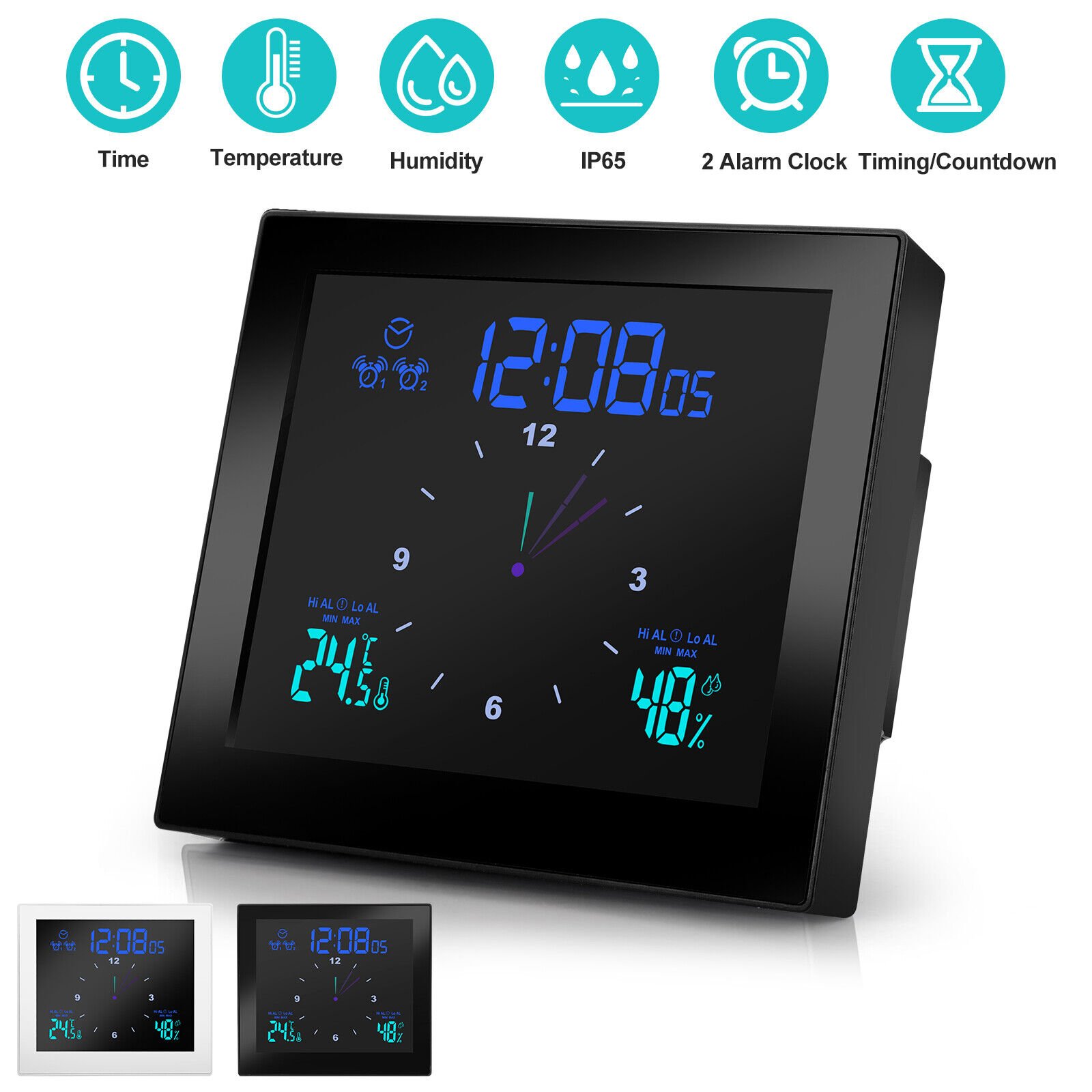Digital Shower Clock Waterproof Wall Mounted LCD Display Hygrometer Thermometer
