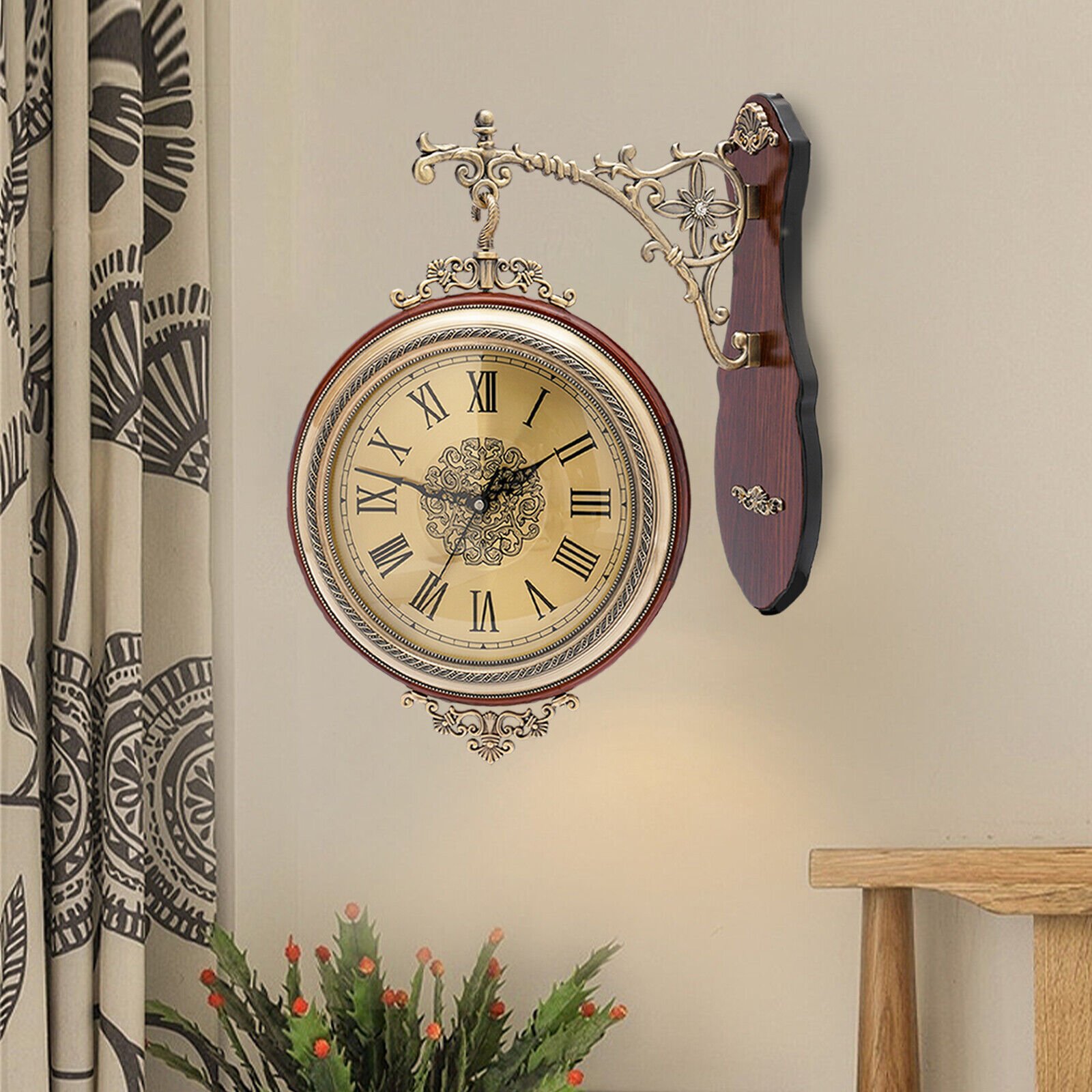 Double Sided 12" Wall Clock Antique Style Railway Station Wall Decor Gift Home