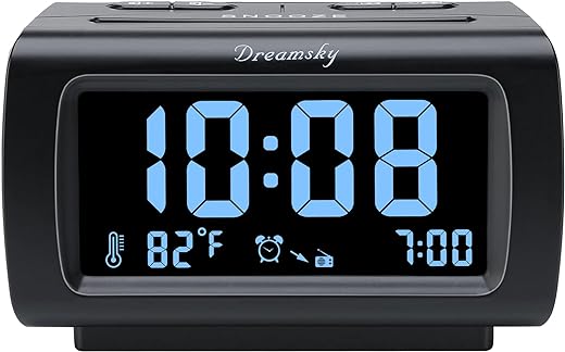 DreamSky Alarm Clock Radios for Bedrooms with Battery Backup, Large Big Numbers with Brightness Dimmer, USB Port, Bedside Digital FM Radio with Sleep Timer, Temperature, Adjustable Volume, Snooze