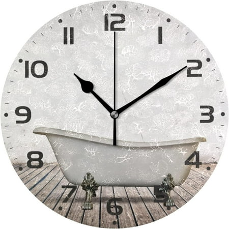 Dreamtimes Vintage Bathtub Wall Clock, 10 Inch Silent Non Ticking Round Clock Oil Painting Clock Easy to Read Clock for Living Room Bedroom Bathroom Home Decor