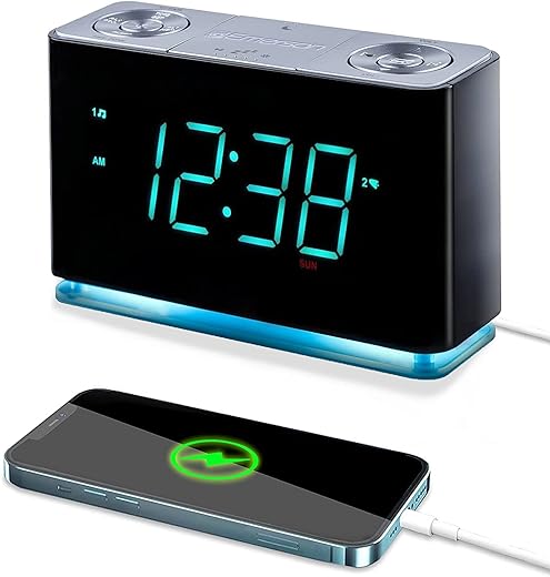 Emerson Smartset Alarm Clock Radio with Bluetooth Speaker with USB Port for iPhone/iPad/iPod/Android and Tablets, 1.4