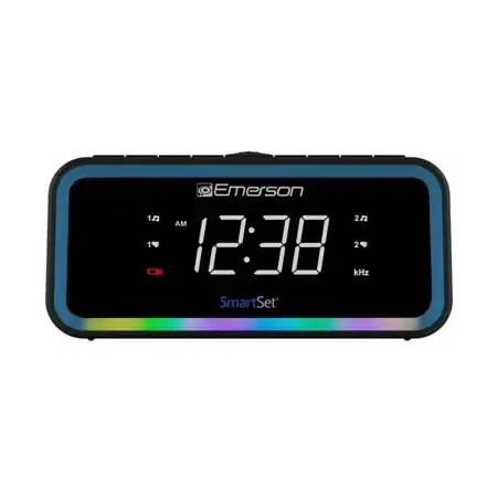 Emerson SmartSet AM/FM, Dual Alarm Clock Radio, 0.9 White LED, USB-C Charging and Multi-Color LED Decor, CKS1401