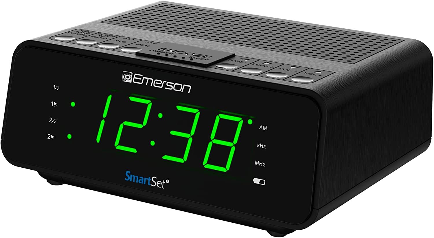 Emerson Smartset Dual Alarm Clock Radio with AM/FM Radio, Dimmer, Sleep Timer an