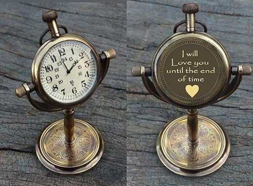 Engraved Antique Desk Clock - Table Watch - Desktop Clock - I Will Love You Until The end of time Quote engrave Gift Clock