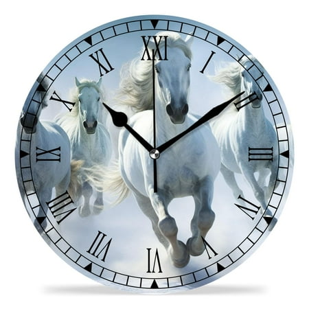 erolrail Rustic Wall Clock,Silent Non Ticking Wall Clocks for Living Room,Bedroom,Kitchen 12IN Beautiful Horse Animal Lovely Drawing