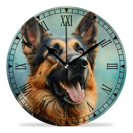 erolrail Rustic Wall Clock,Silent Non Ticking Wall Clocks for Living Room,Bedroom,Kitchen 12IN German Shepherd Dog Vintage Multicolor