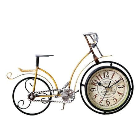 Farfi Retro Vintage Silent Iron Bike Bicycle Clock Home Office Living Room Table Decor (Yellow)