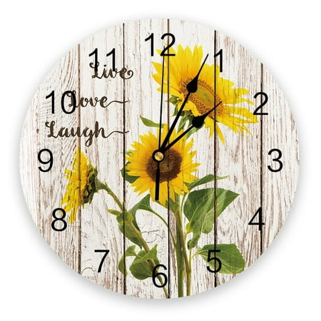 Farm Rustic Vintage Wood Texture Sunflowers Wall Clocks Silent Home Cafe Office Wall Decor Clocks for Kitchen Large Wall Clocks