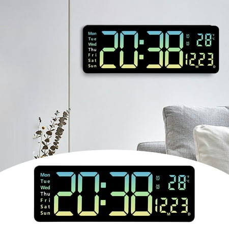 Fimeskey Clock Large LED Digital Wall Clock Temperature Date Day Display USB Remote Control