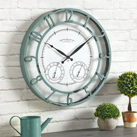 FirsTime & Co. Teal Laguna Outdoor Wall Clock, Farmhouse, Analog, 18 x 2 x 18 in