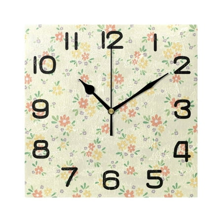 Floral on Yellow Wall Clock Square Silent Non-Ticking Battery Operated Retro 7.78 Clock Home Kitchen Office Decoration