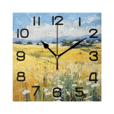 Flowers in Yellow Wall Clock Square Silent Non-Ticking Battery Operated Retro 7.78 Clock Home Kitchen Office Decoration