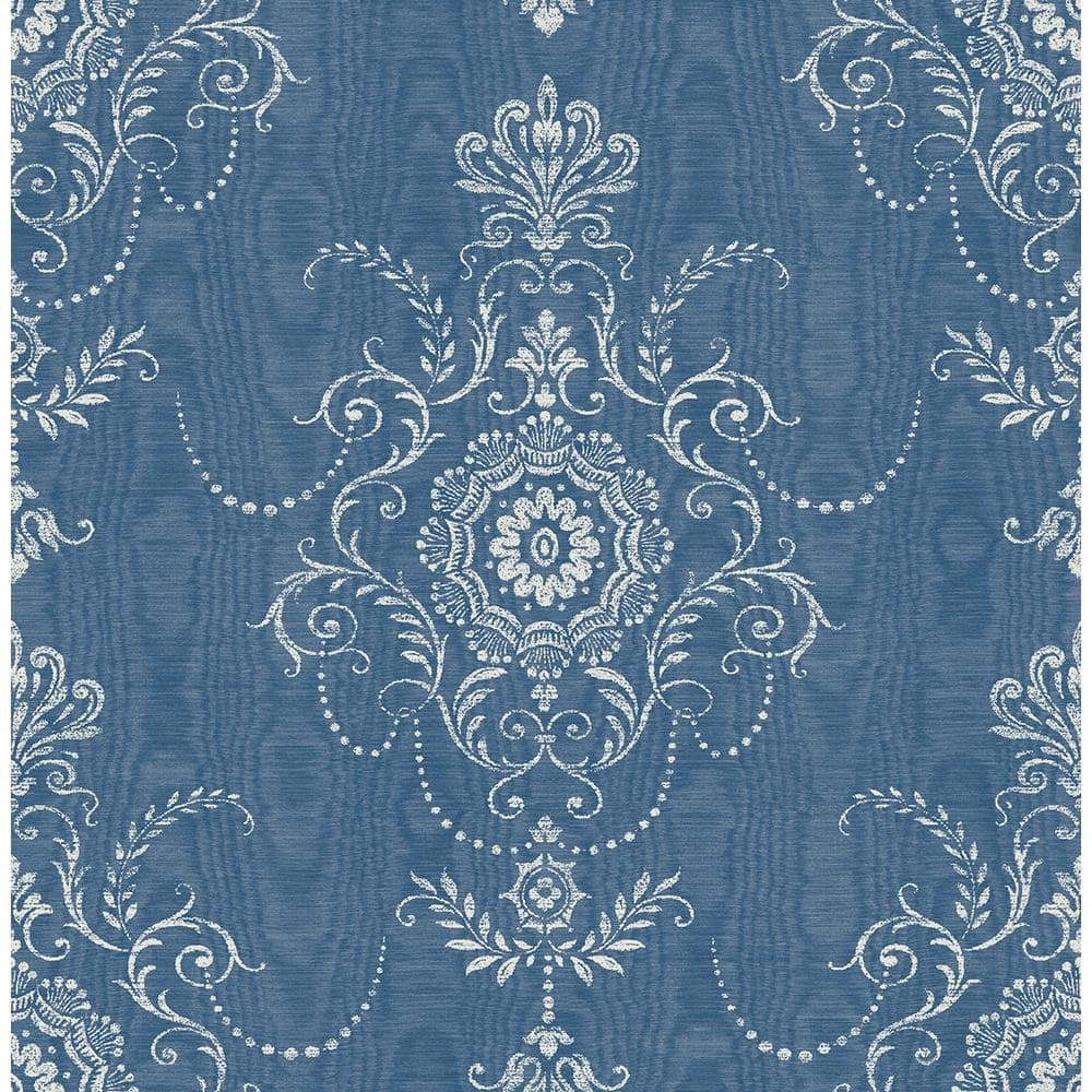 French Blue Colette Cameo Paper Unpasted Nonwoven Wallpaper Roll 60.75 sq. ft.