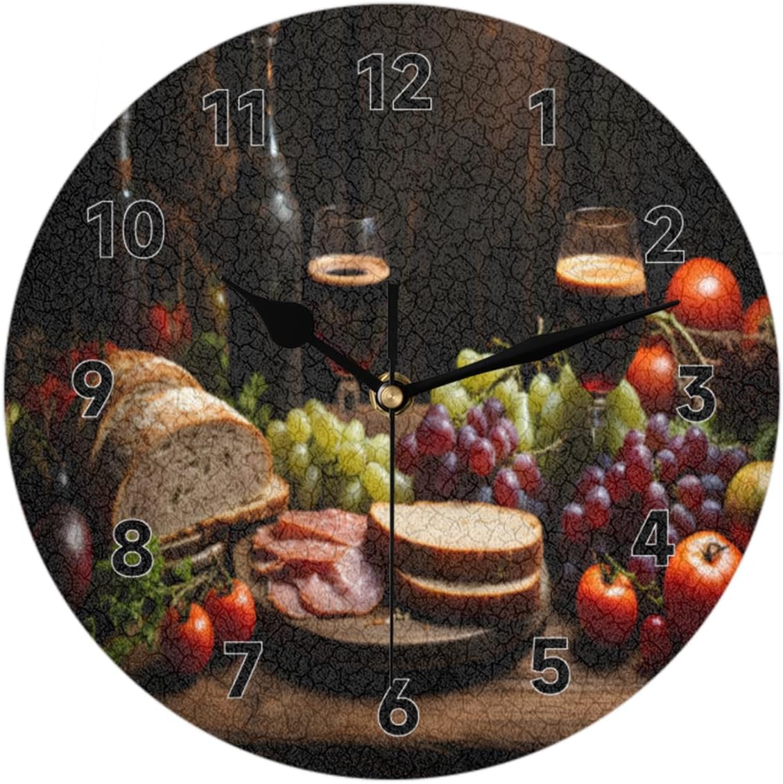 Fruit Red Wine Wall Clock Bread Fruit Silent Non Ticking Circular Clock for Bedrooms Living Room Decor Kitchen Office (9.84 in