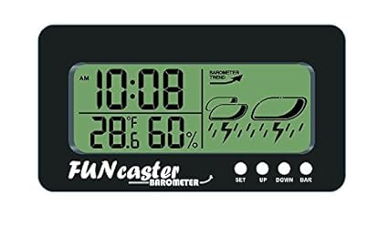 FUNcaster Barometer Ambient Weather Clock for Golf Cart, Boat, Home, Office Easy to See Time, Temp, Humidity, & Forecast